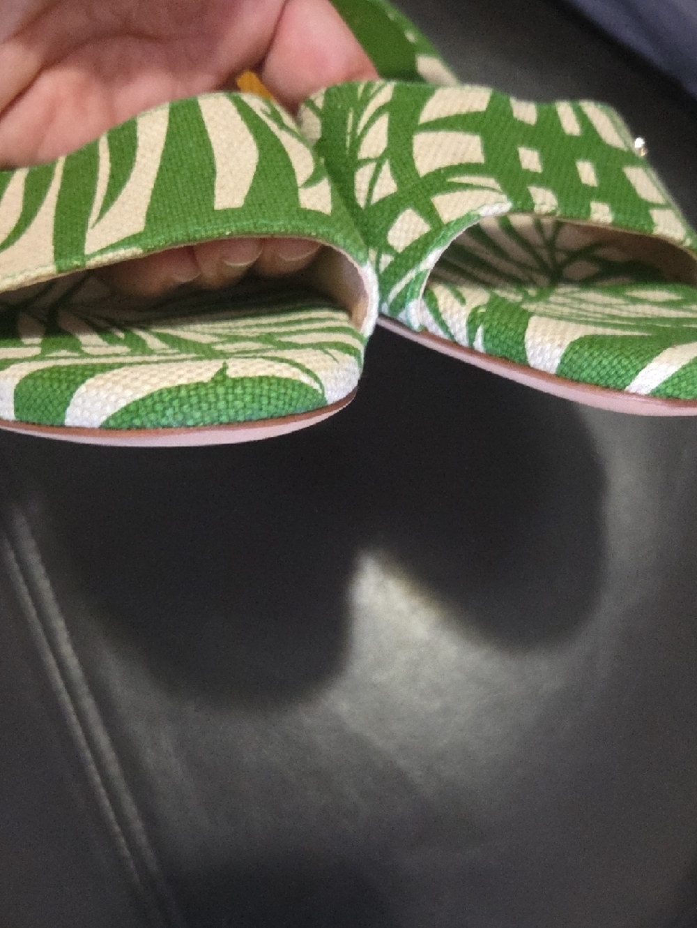 kate spade Green and Cream Palm-Print Slide Mules - Picture 10 of 10